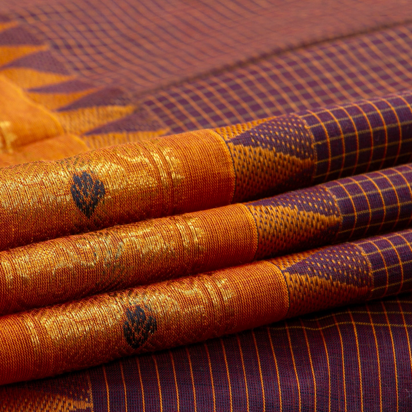 Maroon And Mustard Kanchi Cotton Saree PV MM KC 174