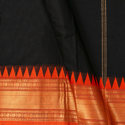 Black And Orange Kanchi Cotton Saree For Festive Wear PV MM KC 709 - Cotton Saree - Panjavarnam PV MM KC 709