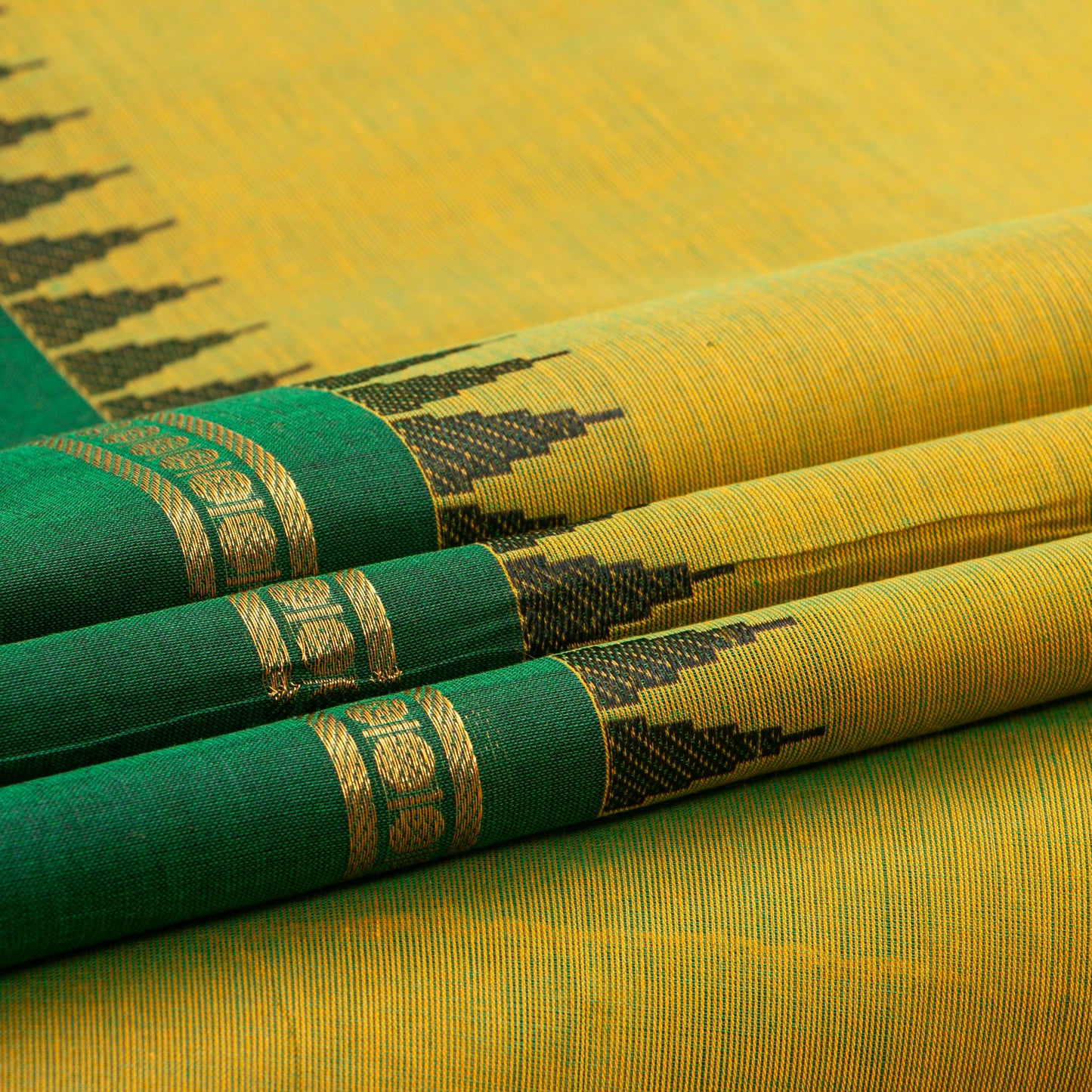Mustard Kanchi Cotton Saree Ganga Jamuna Border For Festive Wear PV MM KC 703 - Cotton Saree - Panjavarnam PV MM KC 703