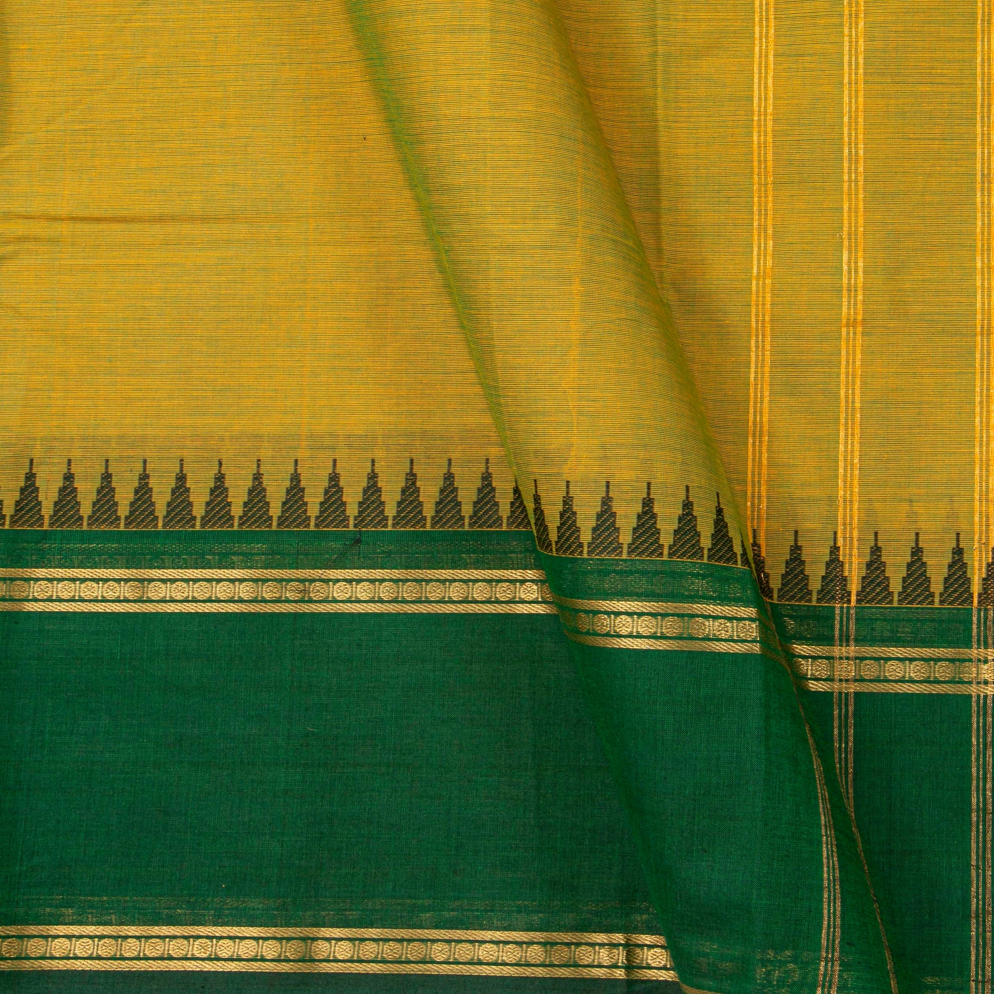 Mustard Kanchi Cotton Saree Ganga Jamuna Border For Festive Wear PV MM KC 703 - Cotton Saree - Panjavarnam PV MM KC 703