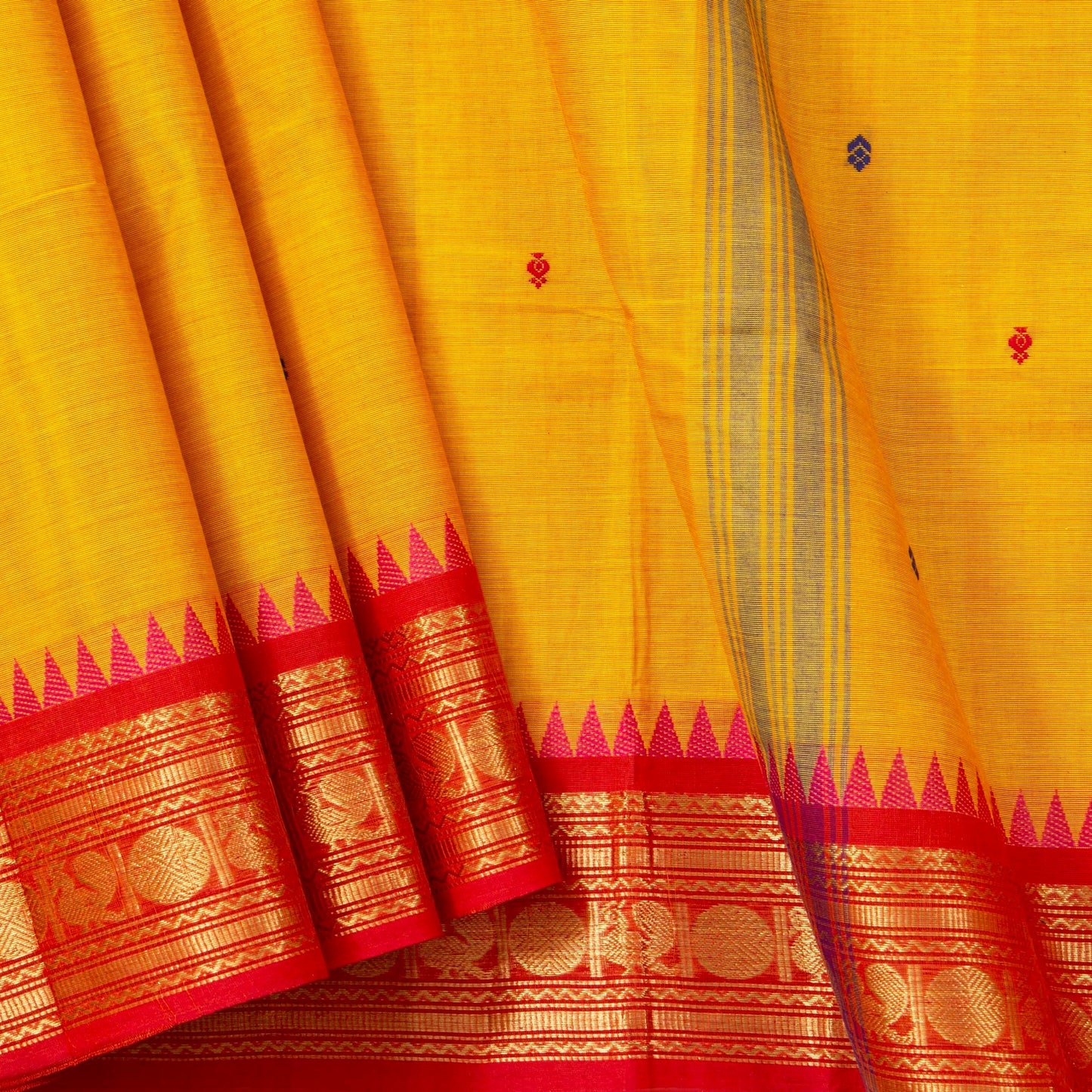 Yellow Kanchi Cotton Saree Ganga Jamuna Border PV MM KC 175