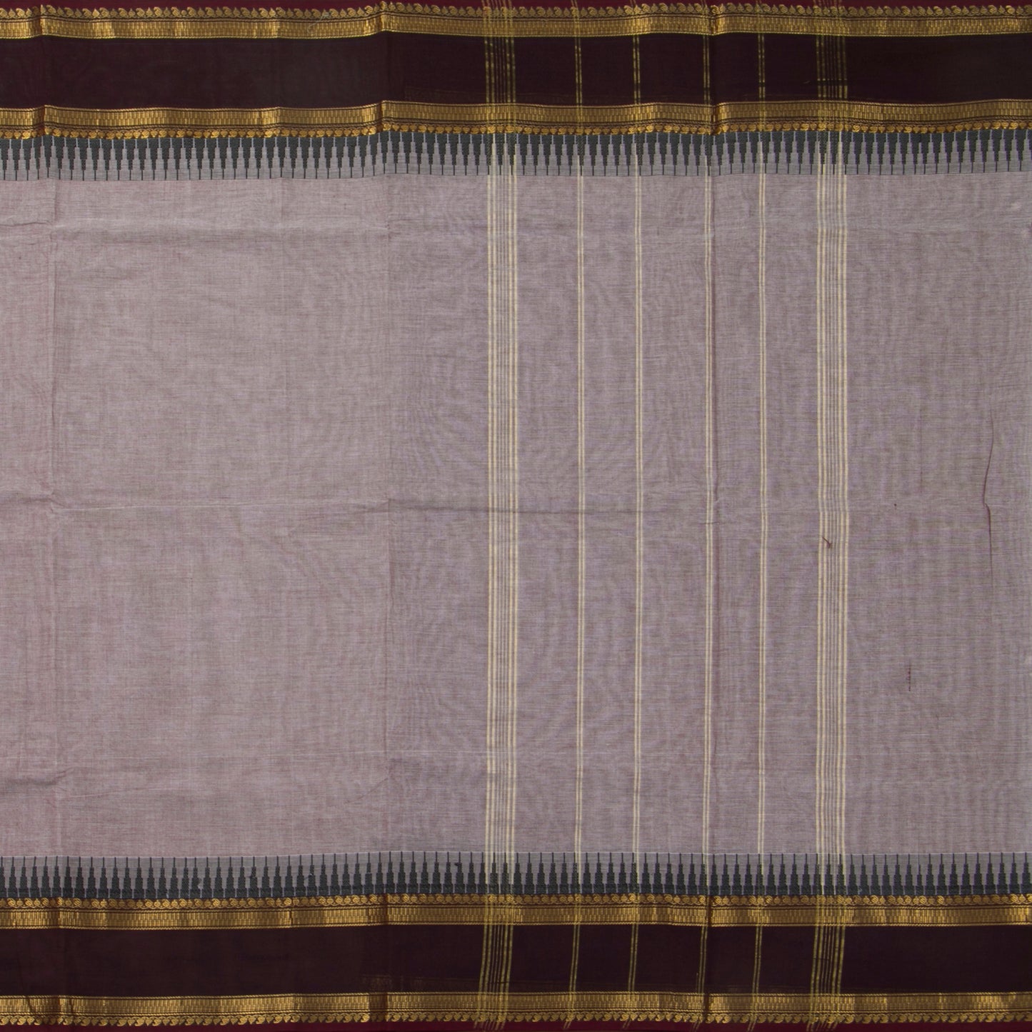 Fawn And Brown Kanchi Cotton Saree WIth Temple Border For Festive Wear PV MM KC 341