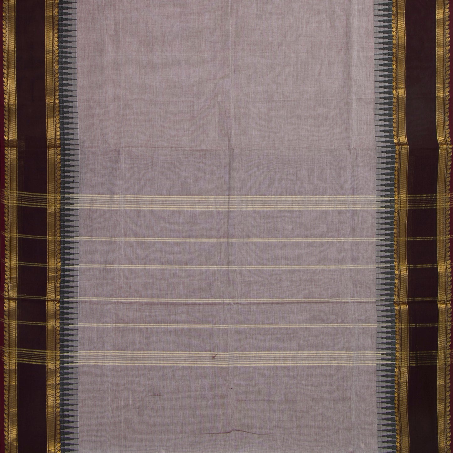 Fawn And Brown Kanchi Cotton Saree WIth Temple Border For Festive Wear PV MM KC 341