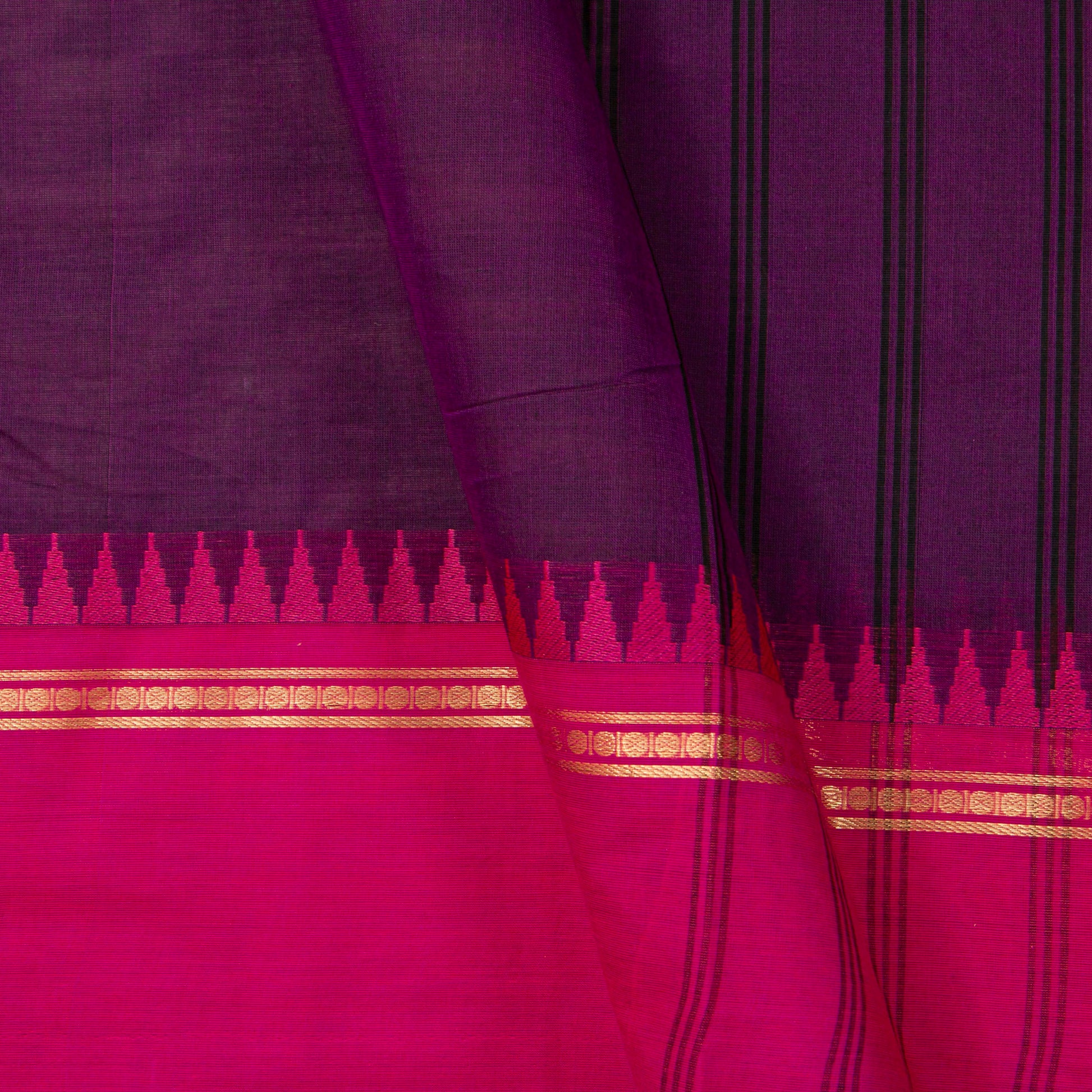 Purple Kanchi Cotton Saree Ganga Jamuna Border For Festive Wear PV MM KC 708 - Cotton Saree - Panjavarnam PV MM KC 708