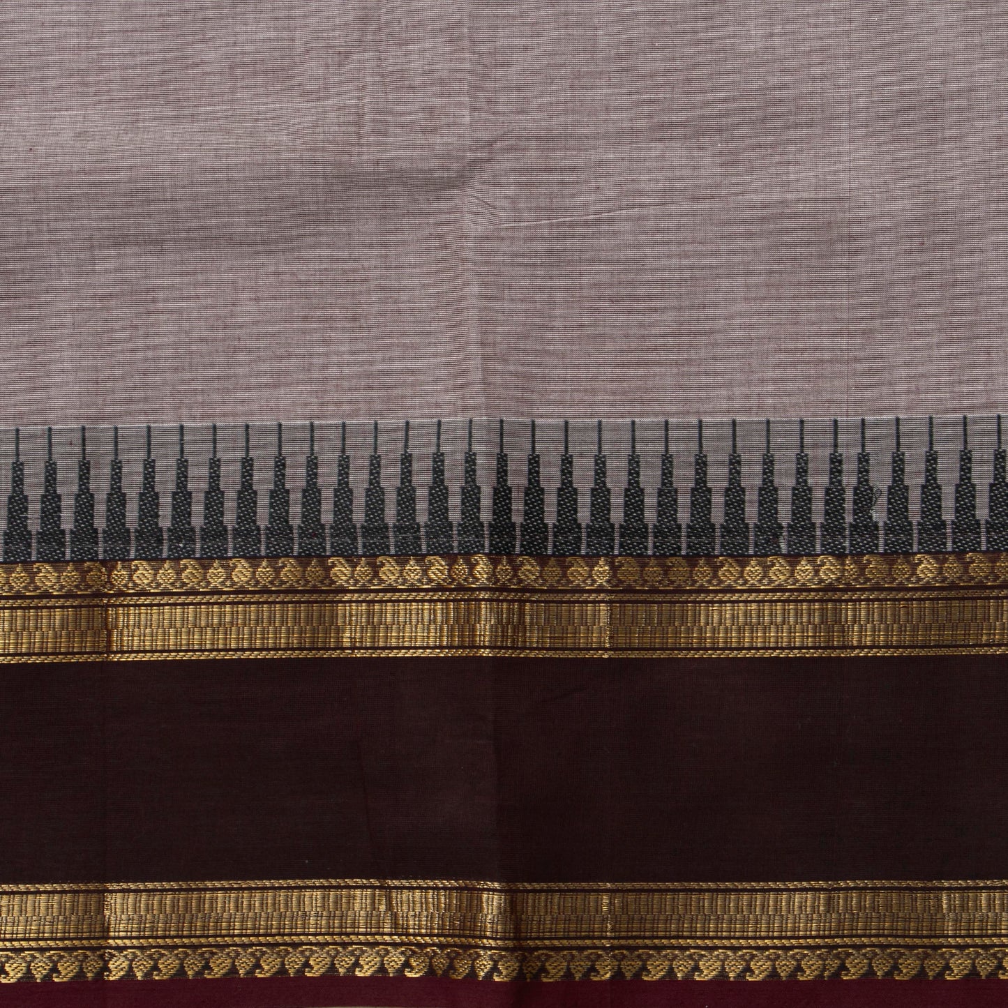 Fawn And Brown Kanchi Cotton Saree WIth Temple Border For Festive Wear PV MM KC 341