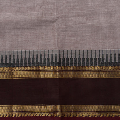 Fawn And Brown Kanchi Cotton Saree WIth Temple Border For Festive Wear PV MM KC 341