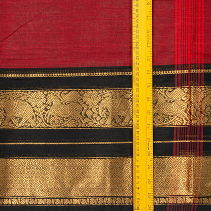 Maroon And Black Kanchi Cotton Saree For Festive Wear PV MM KC 714 - Cotton Saree - Panjavarnam PV MM KC 714