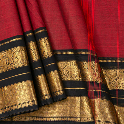 Maroon And Black Kanchi Cotton Saree For Festive Wear PV MM KC 714 - Cotton Saree - Panjavarnam PV MM KC 714