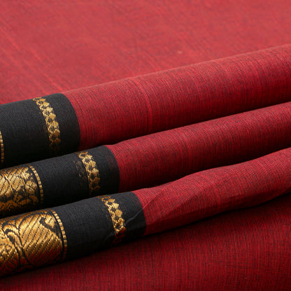 Maroon And Black Kanchi Cotton Saree For Festive Wear PV MM KC 714 - Cotton Saree - Panjavarnam PV MM KC 714