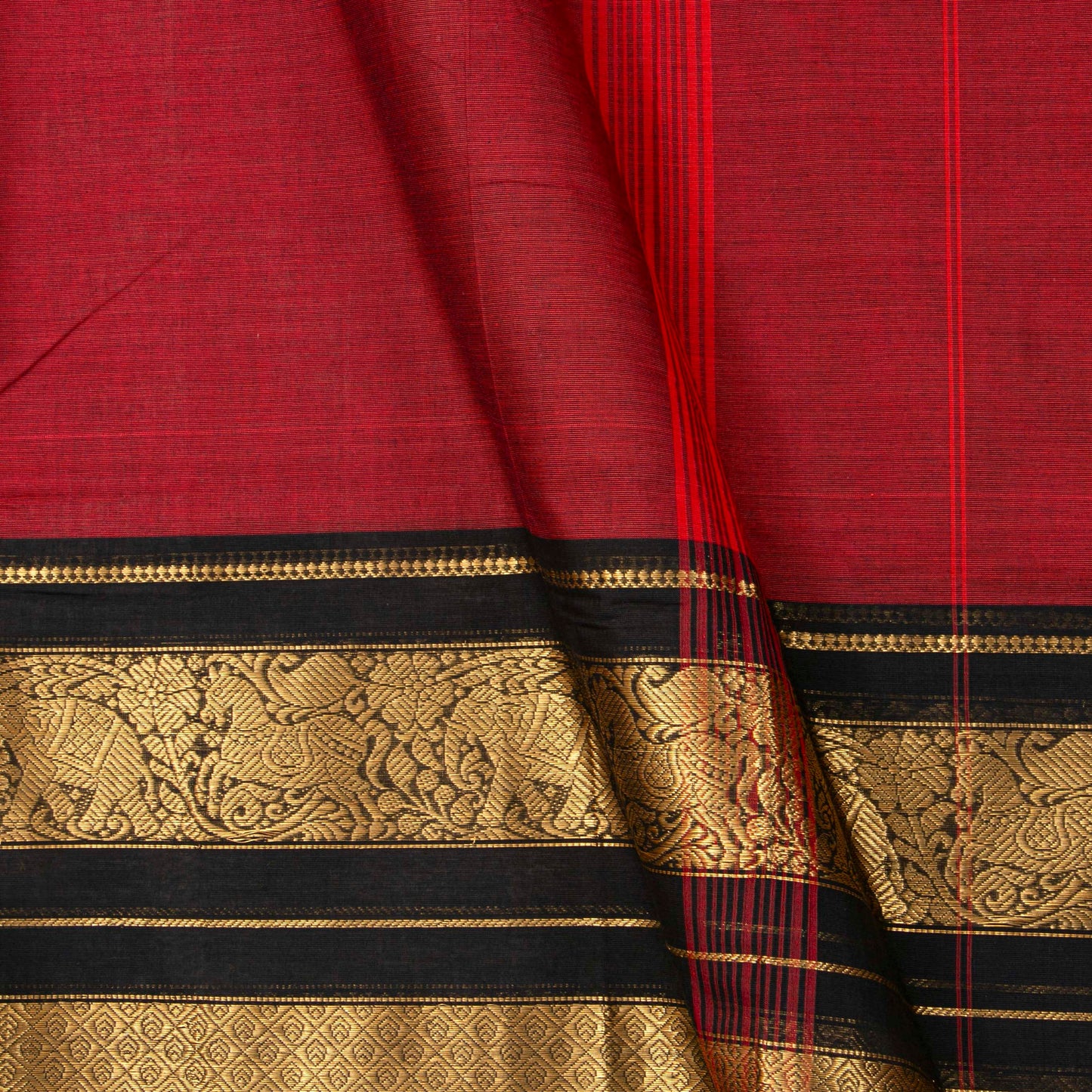 Maroon And Black Kanchi Cotton Saree For Festive Wear PV MM KC 714 - Cotton Saree - Panjavarnam PV MM KC 714