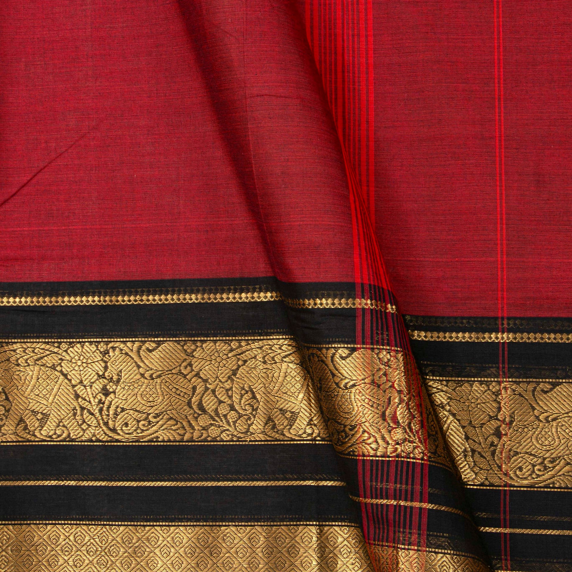 Maroon And Black Kanchi Cotton Saree For Festive Wear PV MM KC 714 - Cotton Saree - Panjavarnam PV MM KC 714