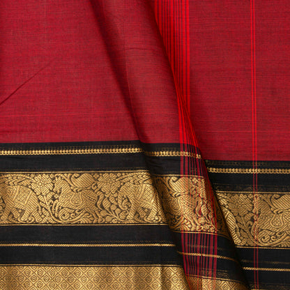 Maroon And Black Kanchi Cotton Saree For Festive Wear PV MM KC 714 - Cotton Saree - Panjavarnam PV MM KC 714