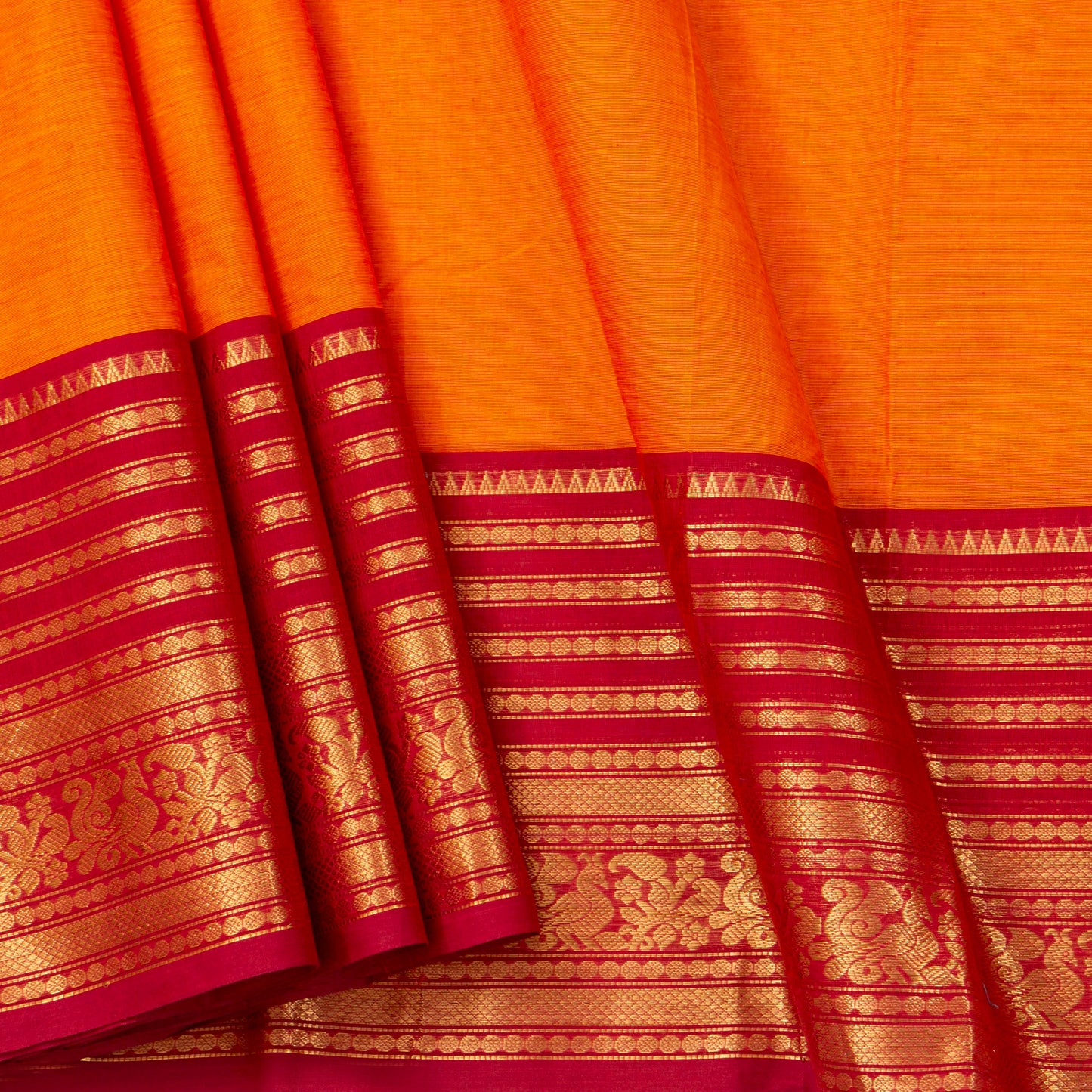 Yellow And Red Kanchi Cotton Saree For Festive Wear PV MM KC 719 - Cotton Saree - Panjavarnam PV MM KC 719