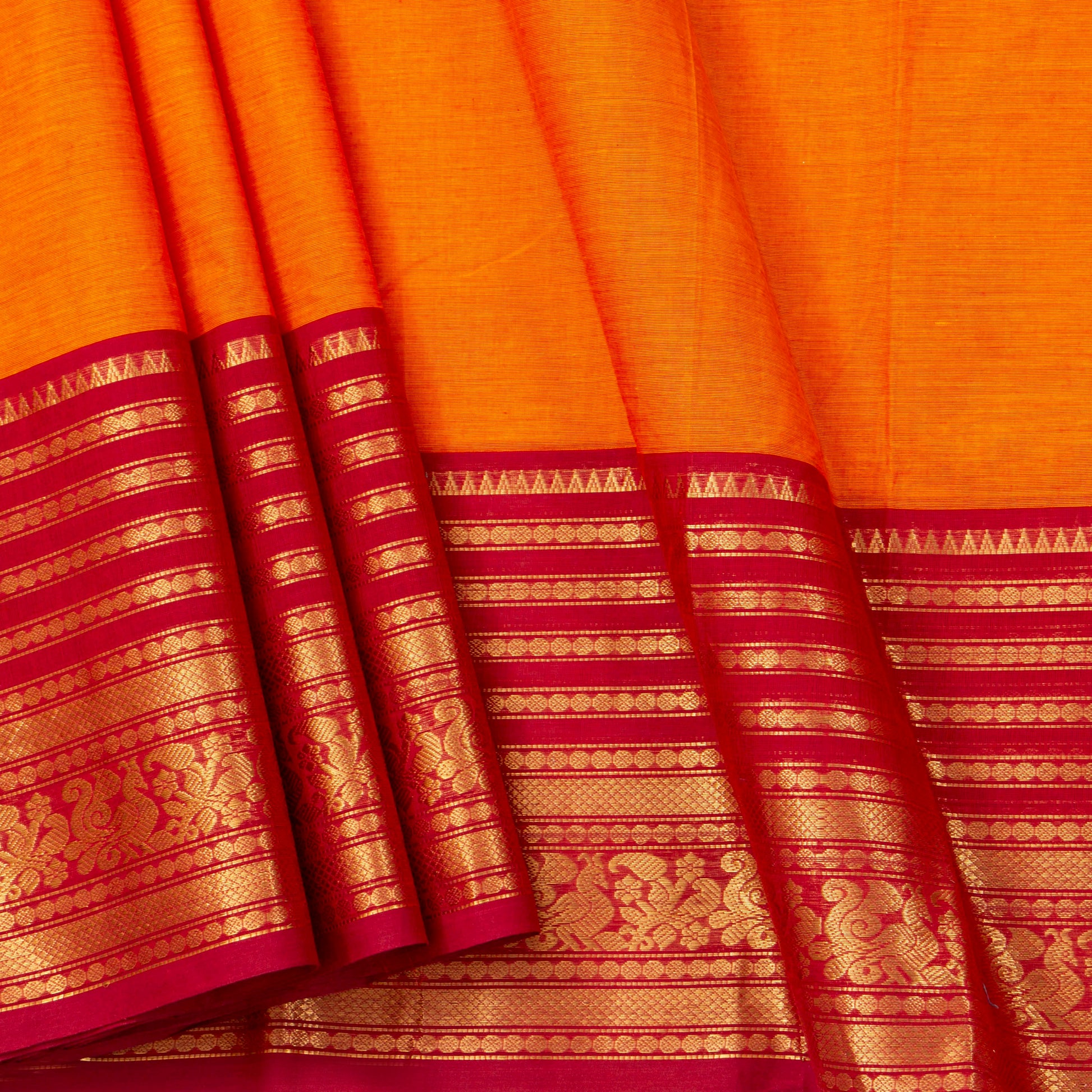 Yellow And Red Kanchi Cotton Saree For Festive Wear PV MM KC 719 - Cotton Saree - Panjavarnam PV MM KC 719