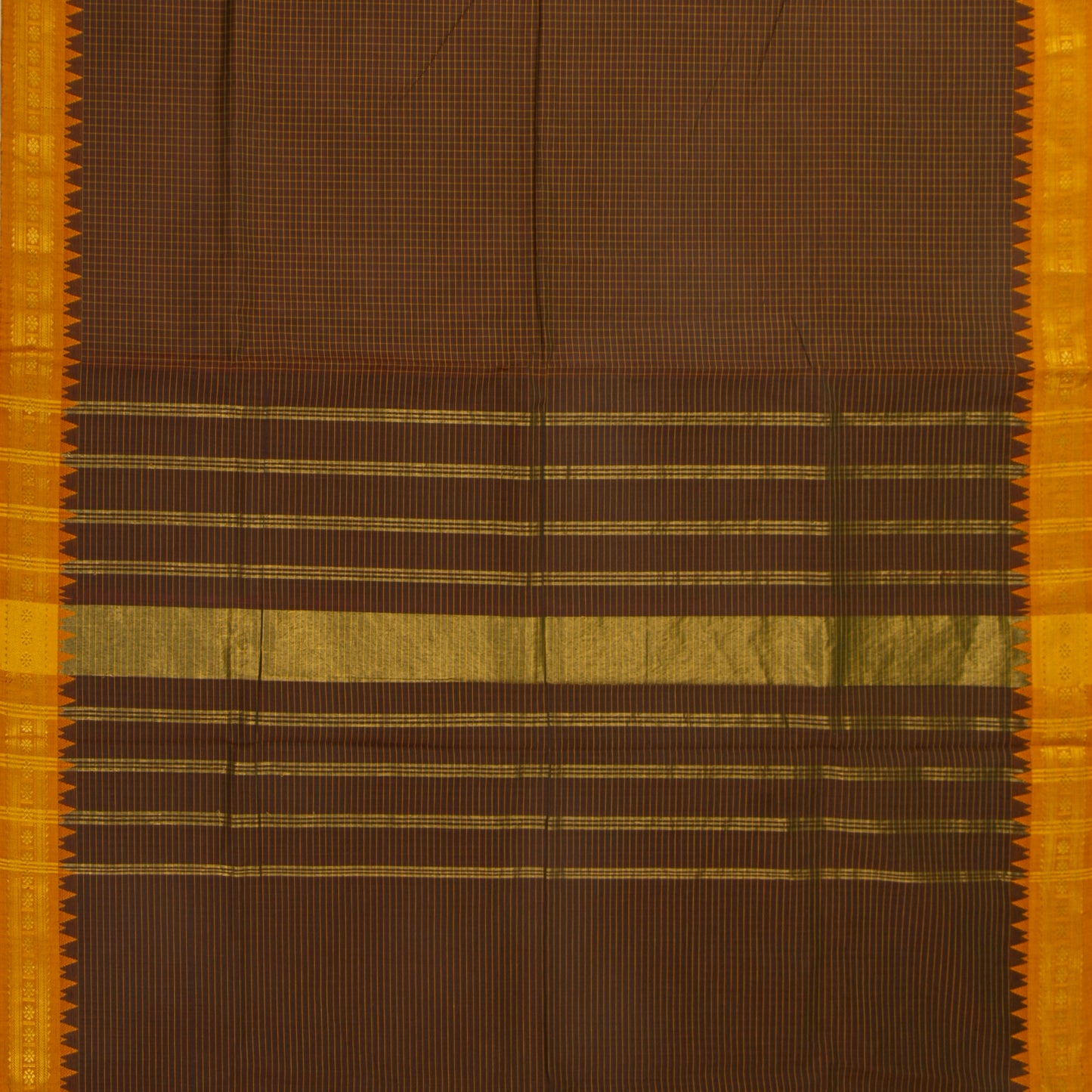Brown And Orange Kanchi Cotton Saree For Festive Wear PV MM KC 348