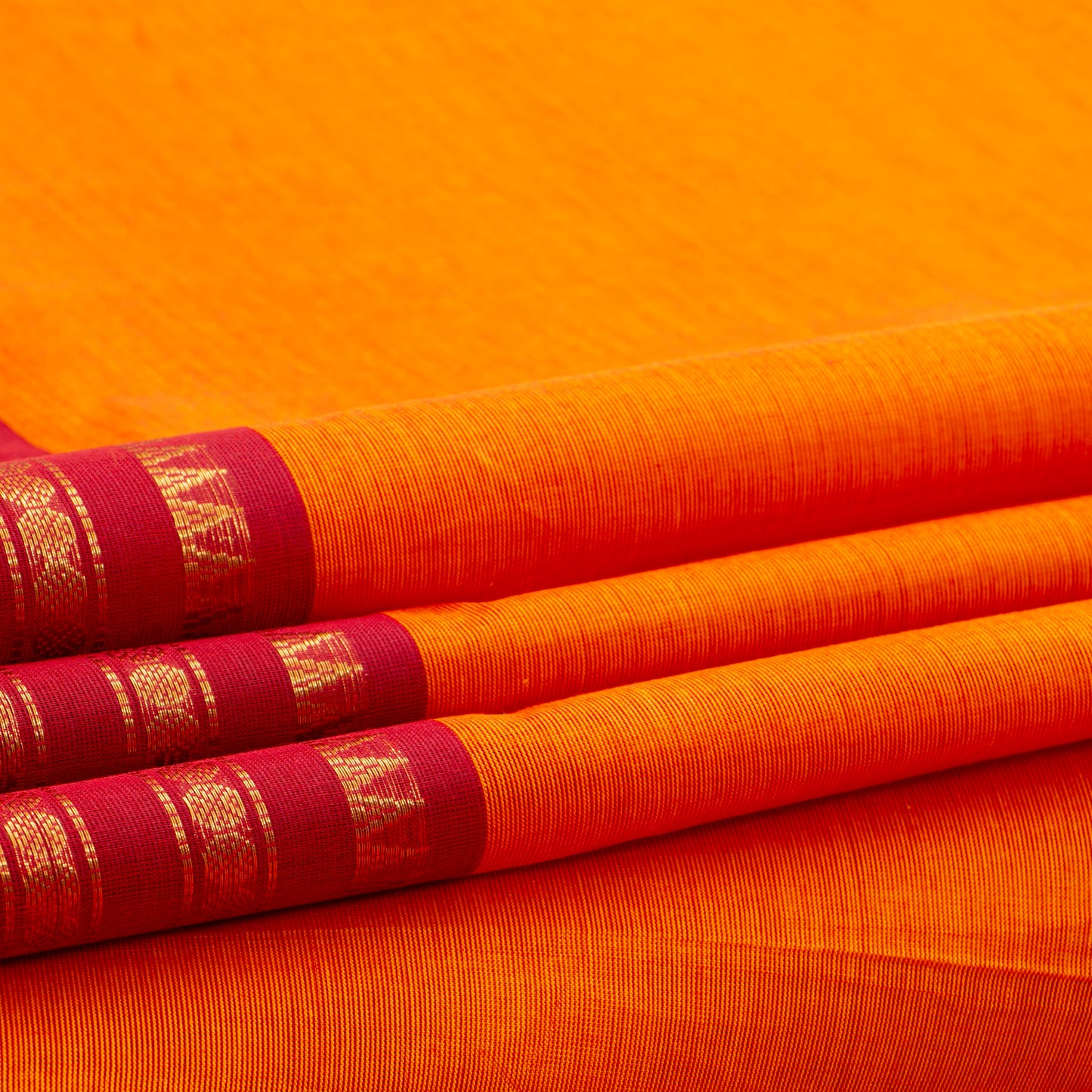 Yellow And Red Kanchi Cotton Saree For Festive Wear PV MM KC 719 - Cotton Saree - Panjavarnam PV MM KC 719