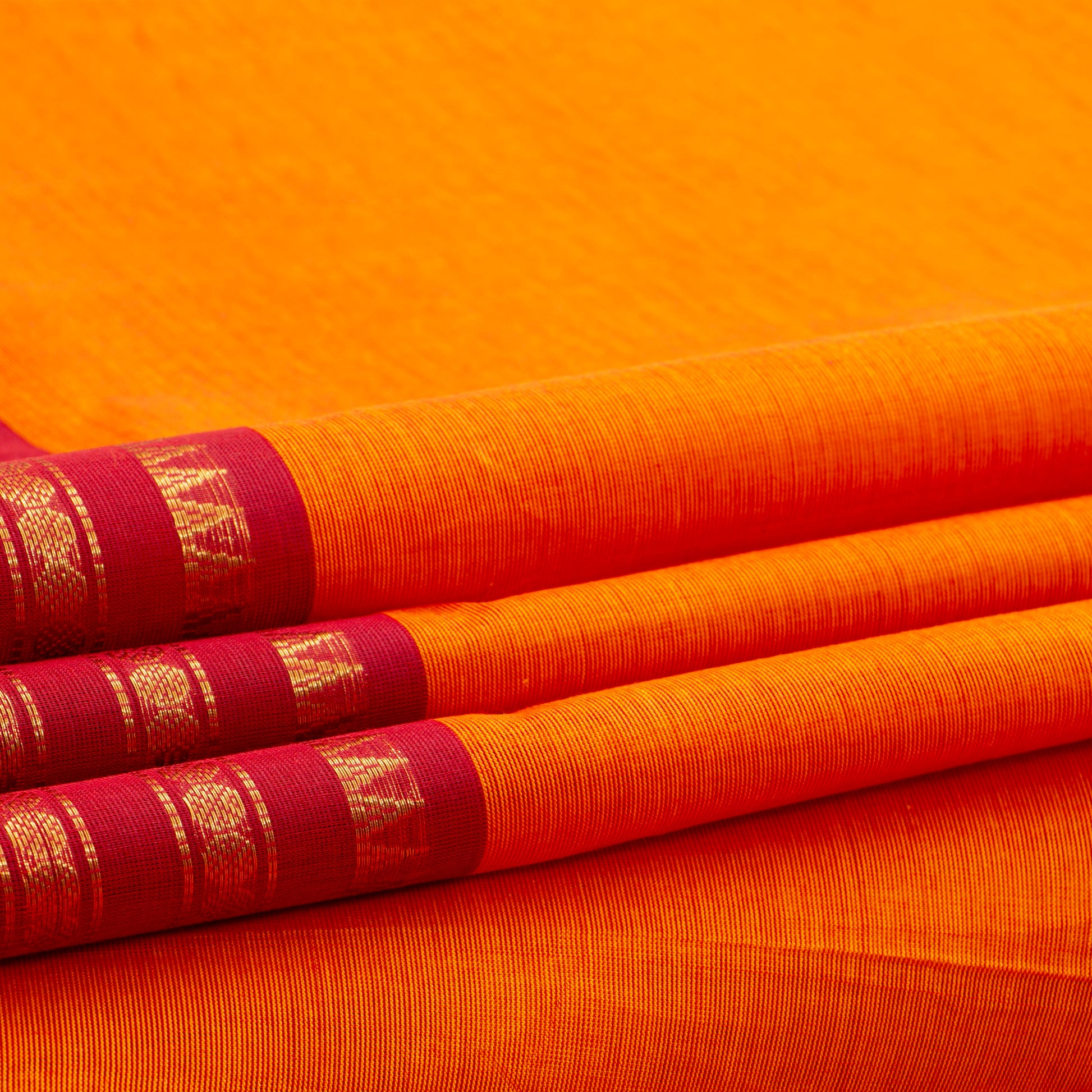 Yellow And Red Kanchi Cotton Saree For Festive Wear PV MM KC 719 - Cotton Saree - Panjavarnam PV MM KC 719