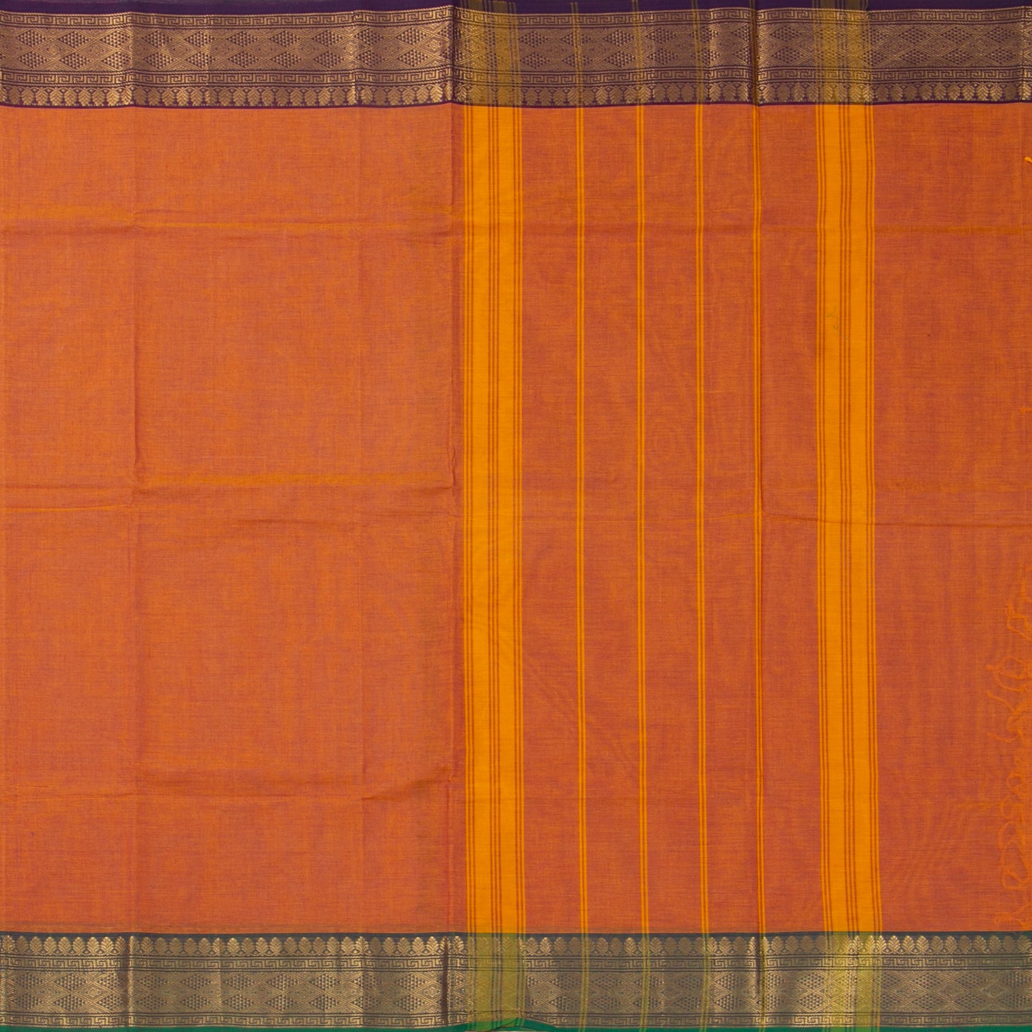 Orange And Green Kanchi Cotton Saree For Festive Wear PV MM KC 328