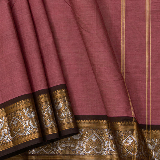 Pink And Brown Kanchi Cotton Saree For Festive Wear PV MM KC 736 - Cotton Saree - Panjavarnam PV MM KC 736