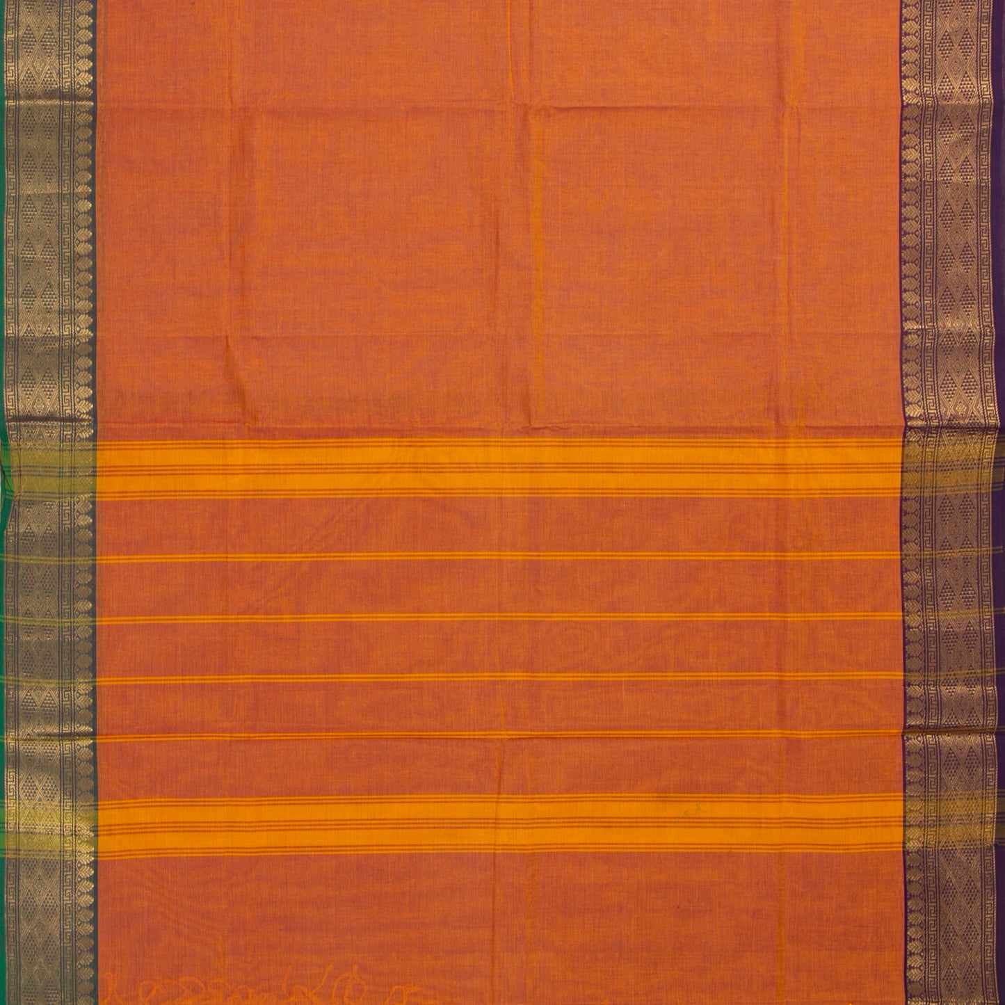 Orange And Green Kanchi Cotton Saree For Festive Wear PV MM KC 328