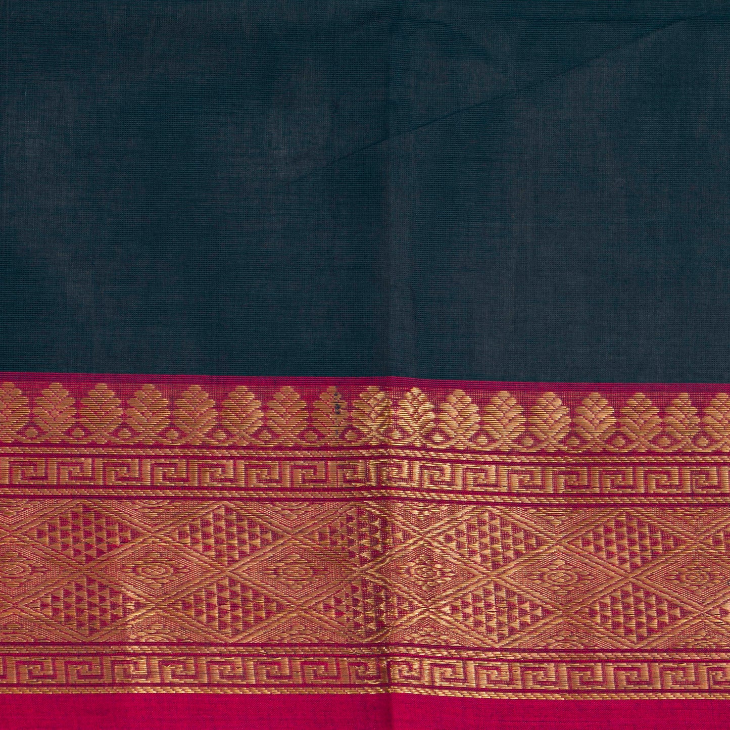 Blue Magenta And Green Kanchi Cotton Saree With Ganga Jamuna Border For Festive Wear