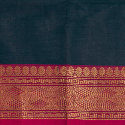 Blue Magenta And Green Kanchi Cotton Saree With Ganga Jamuna Border For Festive Wear