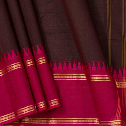 Brown Kanchi Cotton Saree Ganga Jamuna Border For Festive Wear PV MM KC 735 - Cotton Saree - Panjavarnam PV MM KC 735