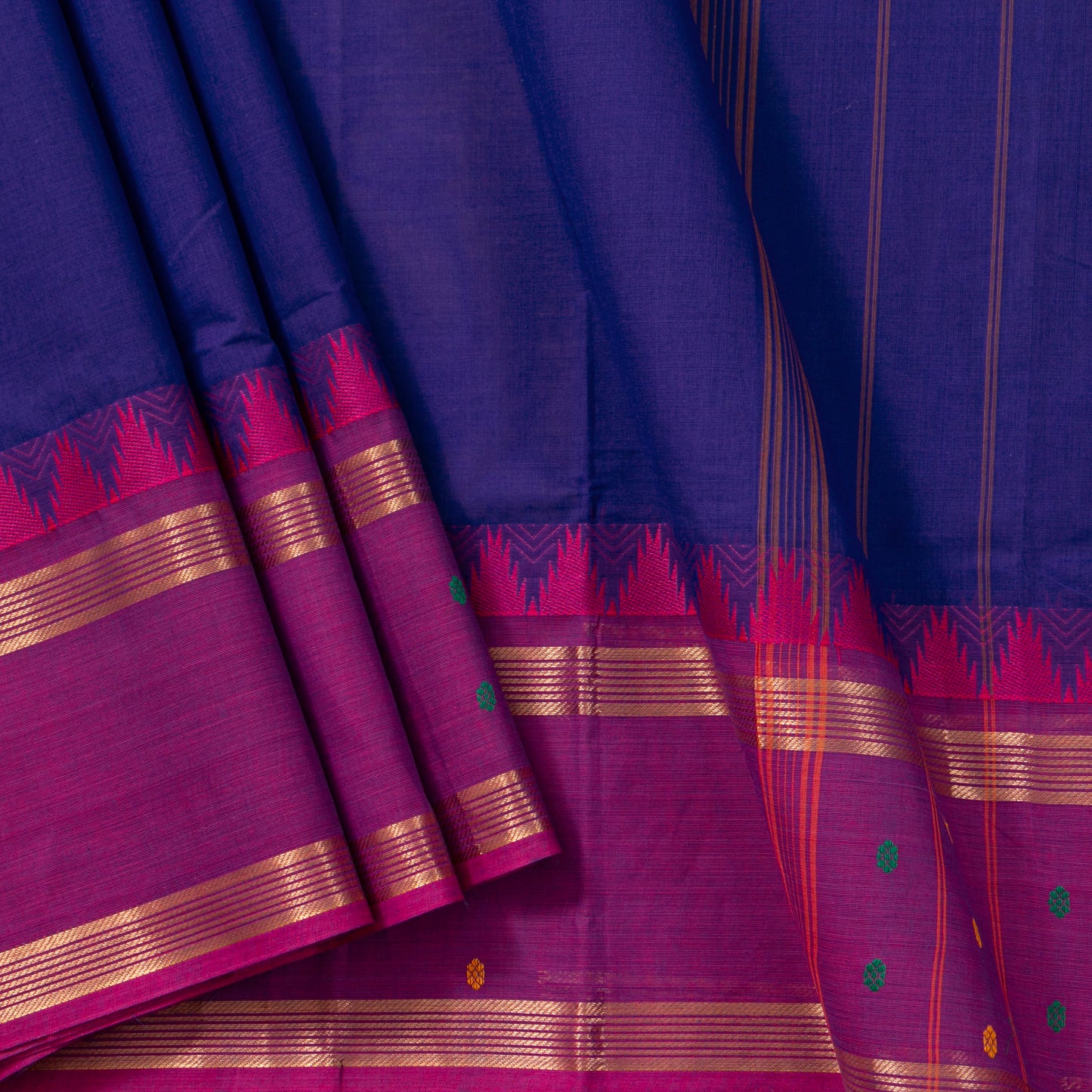 Blue And Magenta Kanchi Cotton Saree PV MM KC 267