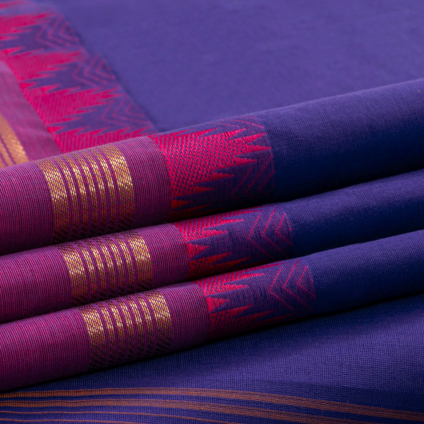 Blue And Magenta Kanchi Cotton Saree PV MM KC 267