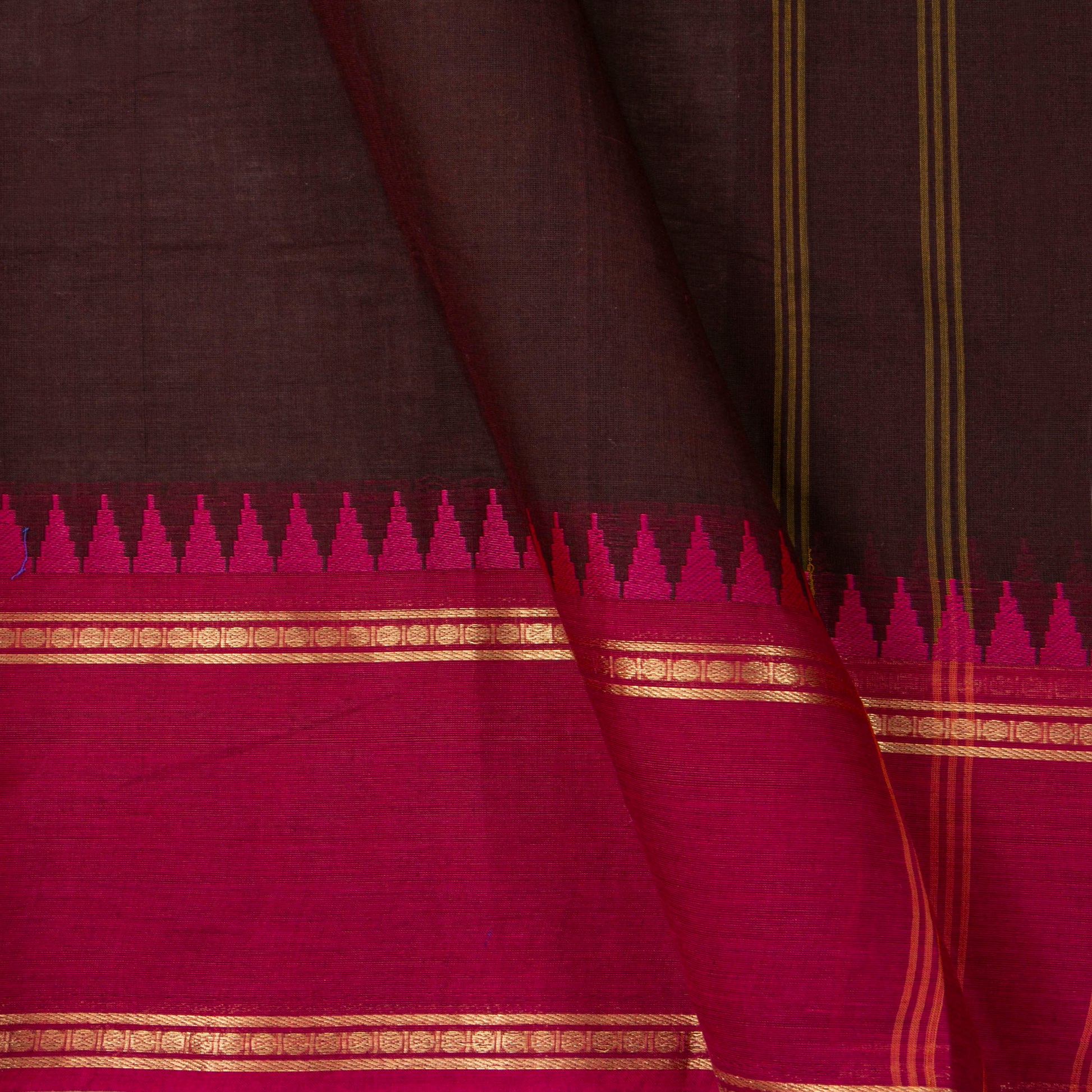 Brown Kanchi Cotton Saree Ganga Jamuna Border For Festive Wear PV MM KC 735 - Cotton Saree - Panjavarnam PV MM KC 735
