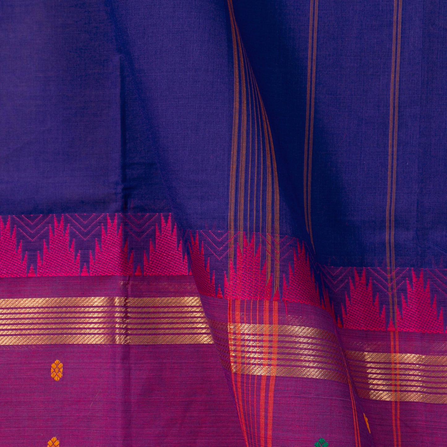 Blue And Magenta Kanchi Cotton Saree PV MM KC 267