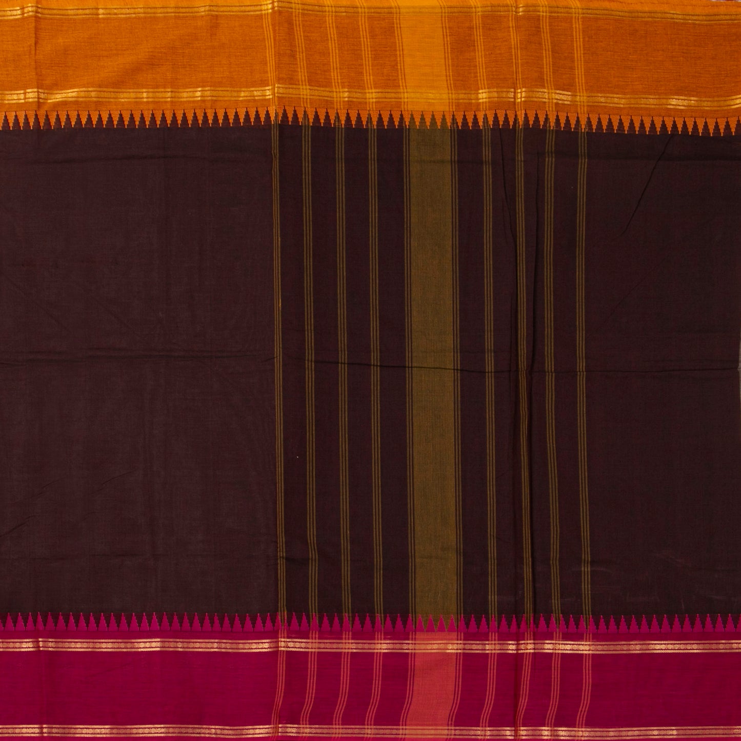 Brown Kanchi Cotton Saree Ganga Jamuna Border For Festive Wear PV MM KC 735 - Cotton Saree - Panjavarnam PV MM KC 735