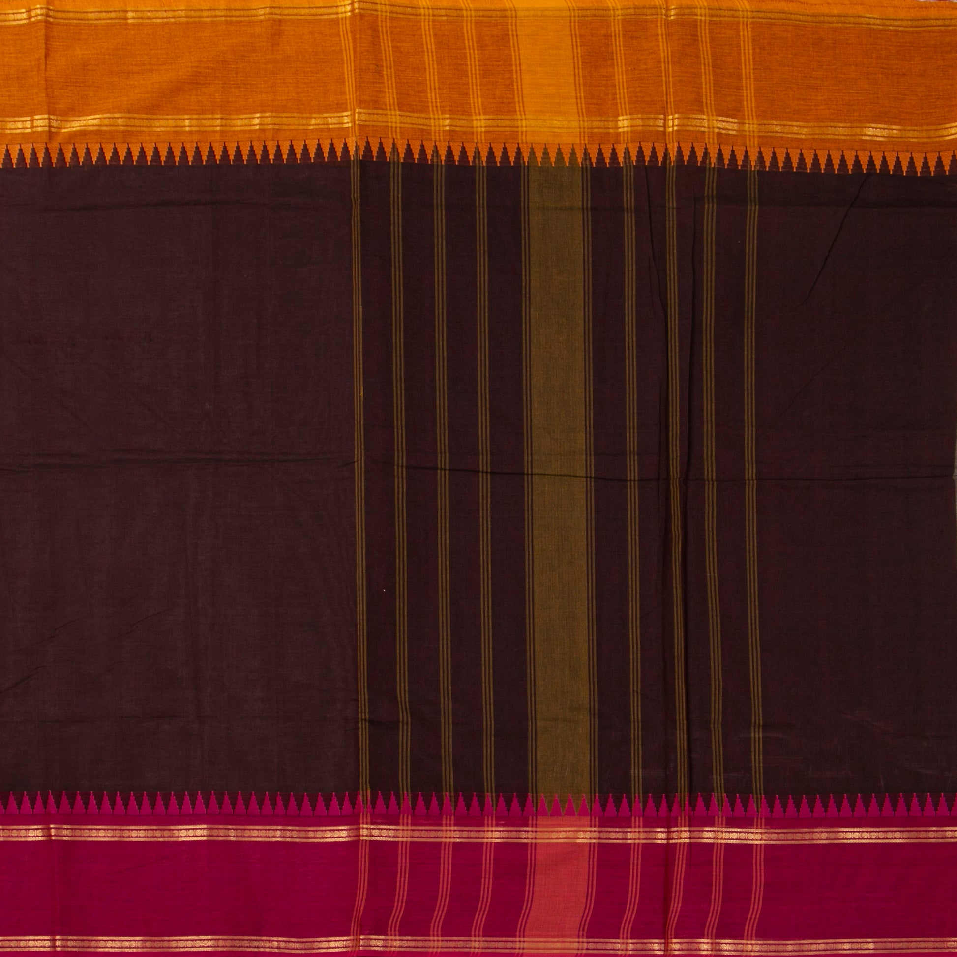 Brown Kanchi Cotton Saree Ganga Jamuna Border For Festive Wear PV MM KC 735 - Cotton Saree - Panjavarnam PV MM KC 735
