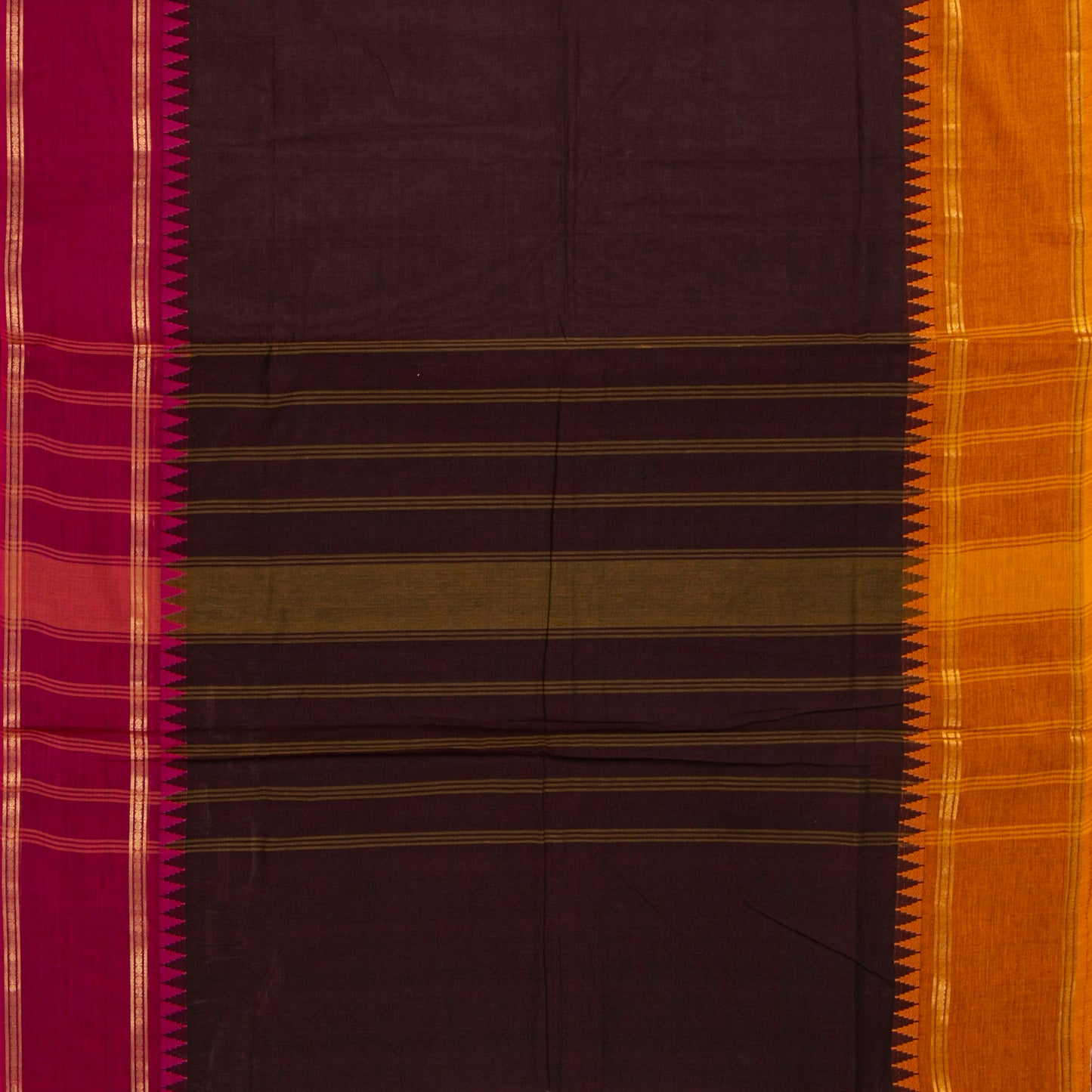 Brown Kanchi Cotton Saree Ganga Jamuna Border For Festive Wear PV MM KC 735 - Cotton Saree - Panjavarnam PV MM KC 735