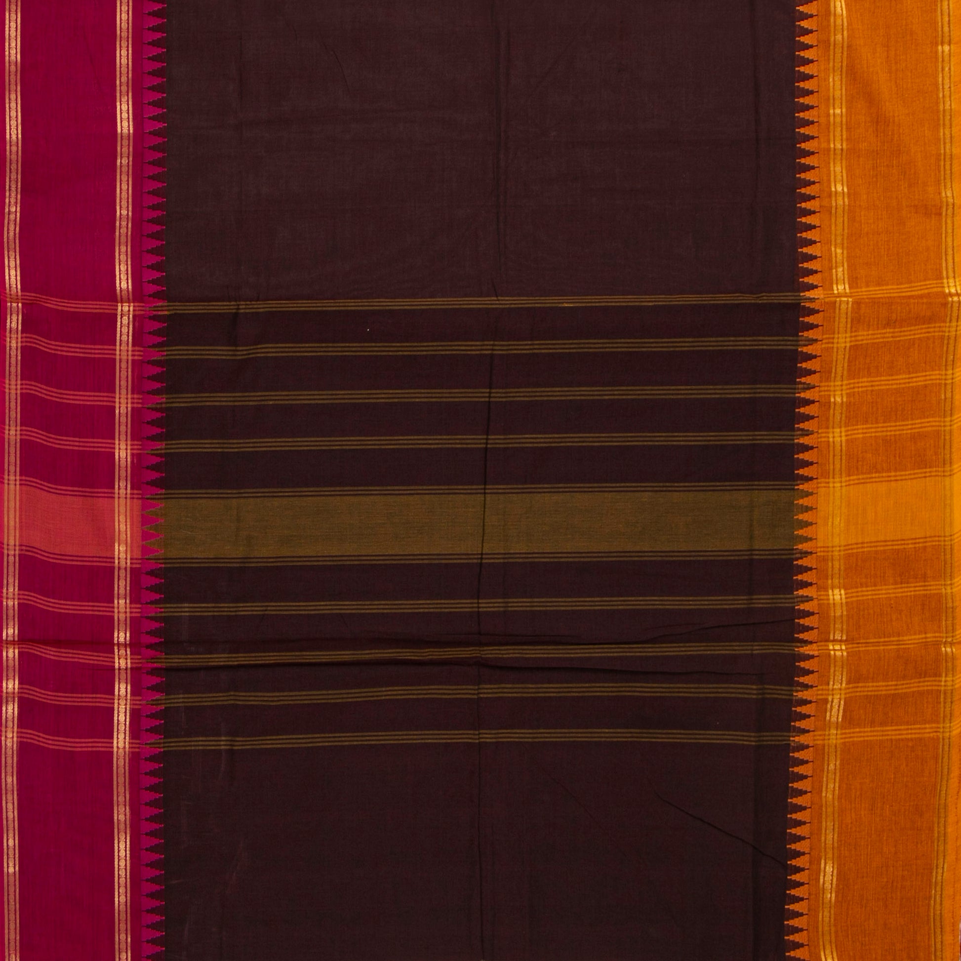 Brown Kanchi Cotton Saree Ganga Jamuna Border For Festive Wear PV MM KC 735 - Cotton Saree - Panjavarnam PV MM KC 735