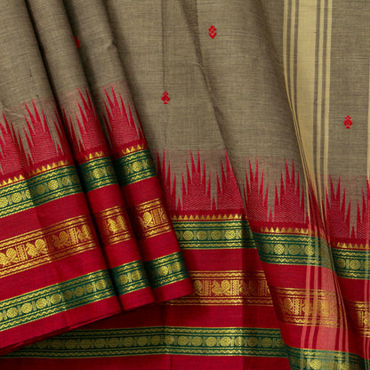 Beige And Red Kanchi Cotton Saree PV MM KC 195