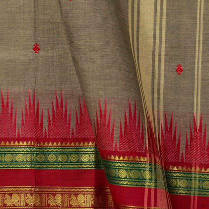 Beige And Red Kanchi Cotton Saree PV MM KC 195