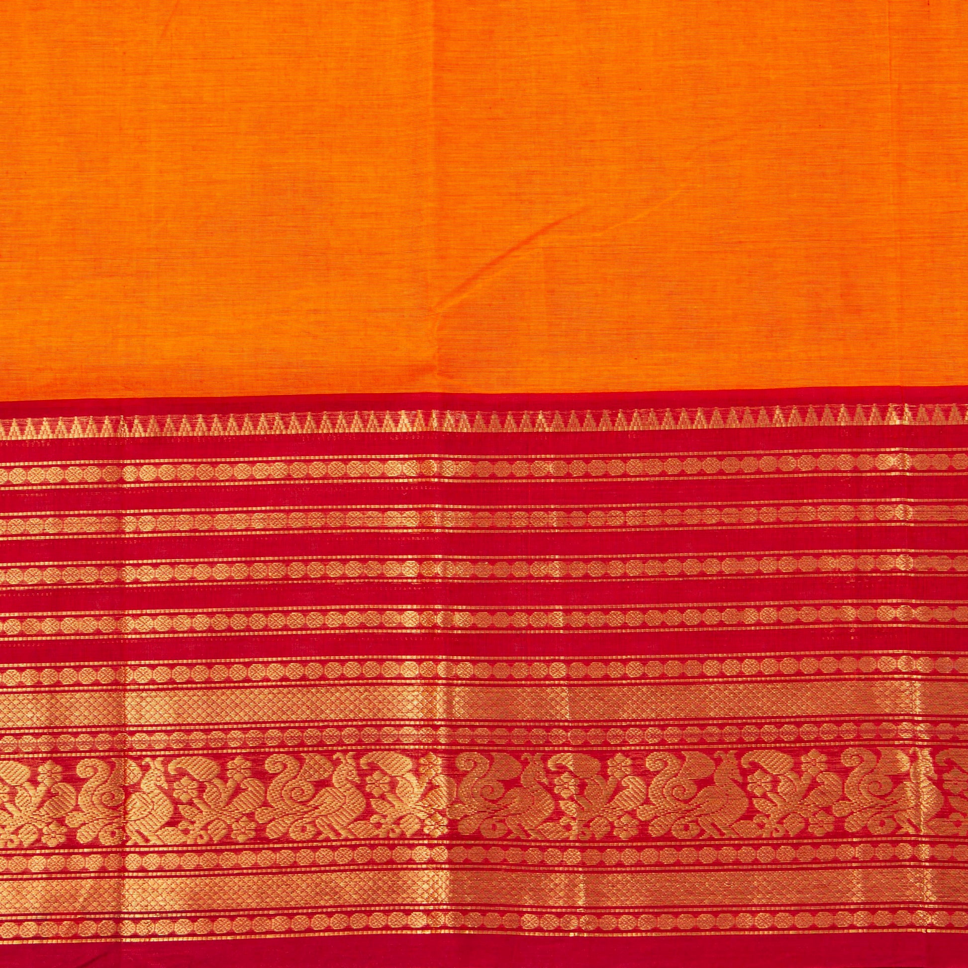 Yellow And Red Kanchi Cotton Saree For Festive Wear PV MM KC 719 - Cotton Saree - Panjavarnam PV MM KC 719