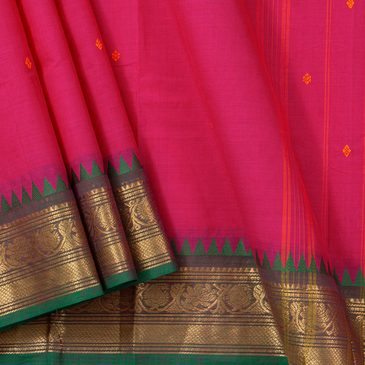 Pink Kanchi Cotton Saree Ganga Jamuna Border PV MM KC 241