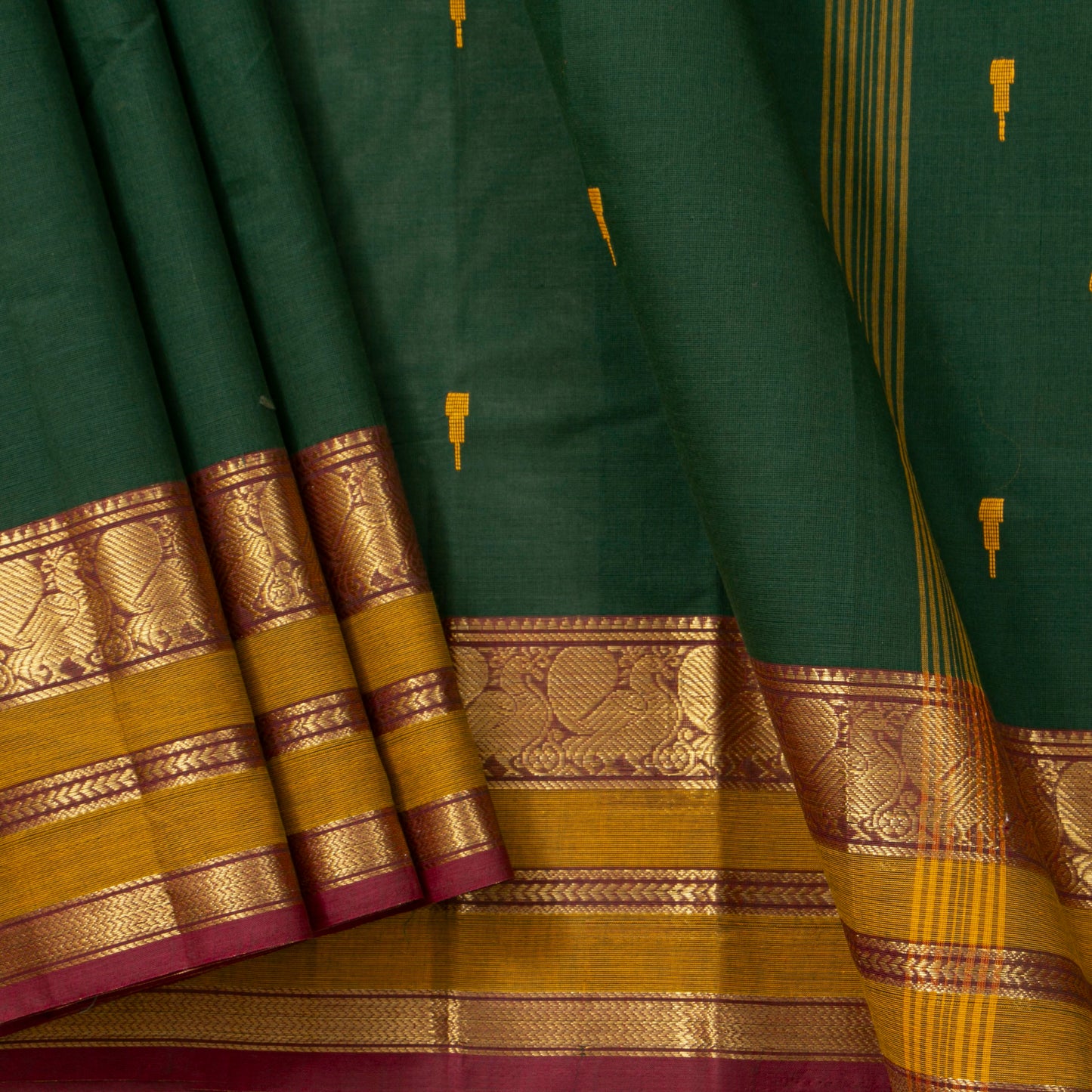 Green And Mustard Kanchi Cotton Saree PV MM KC 206