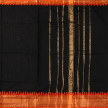 Black And Orange Kanchi Cotton Saree For Festive Wear PV MM KC 709 - Cotton Saree - Panjavarnam PV MM KC 709