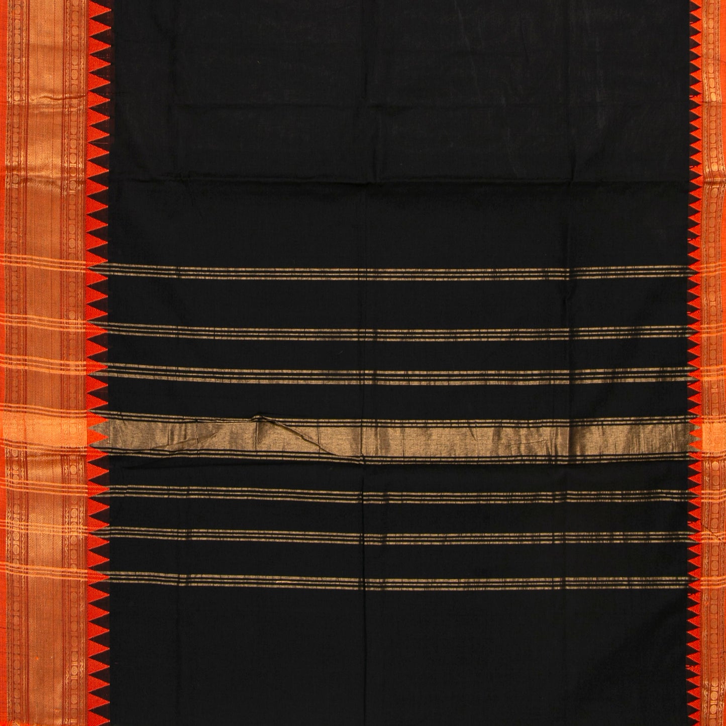 Black And Orange Kanchi Cotton Saree For Festive Wear PV MM KC 709 - Cotton Saree - Panjavarnam PV MM KC 709