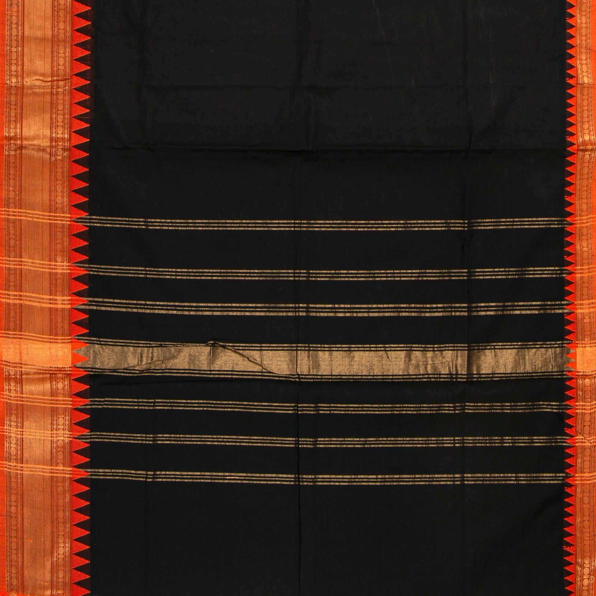 Black And Orange Kanchi Cotton Saree For Festive Wear PV MM KC 709 - Cotton Saree - Panjavarnam PV MM KC 709