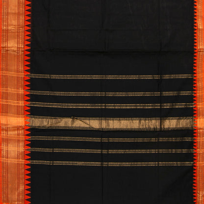 Black And Orange Kanchi Cotton Saree For Festive Wear PV MM KC 709 - Cotton Saree - Panjavarnam PV MM KC 709