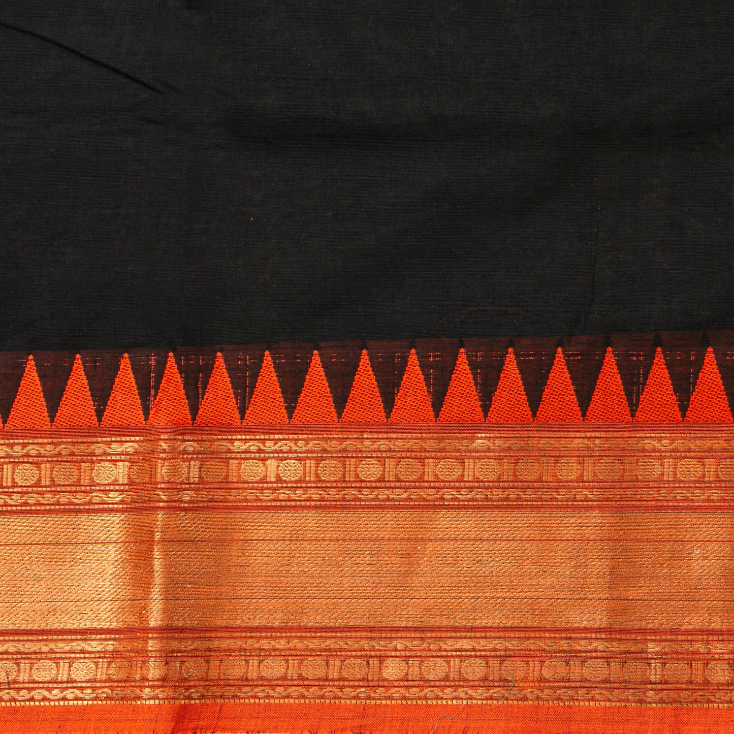 Black And Orange Kanchi Cotton Saree For Festive Wear PV MM KC 709 - Cotton Saree - Panjavarnam PV MM KC 709