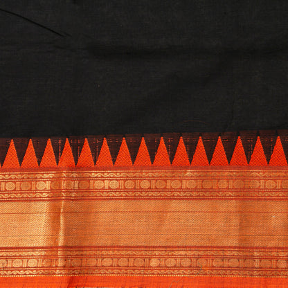 Black And Orange Kanchi Cotton Saree For Festive Wear PV MM KC 709 - Cotton Saree - Panjavarnam PV MM KC 709