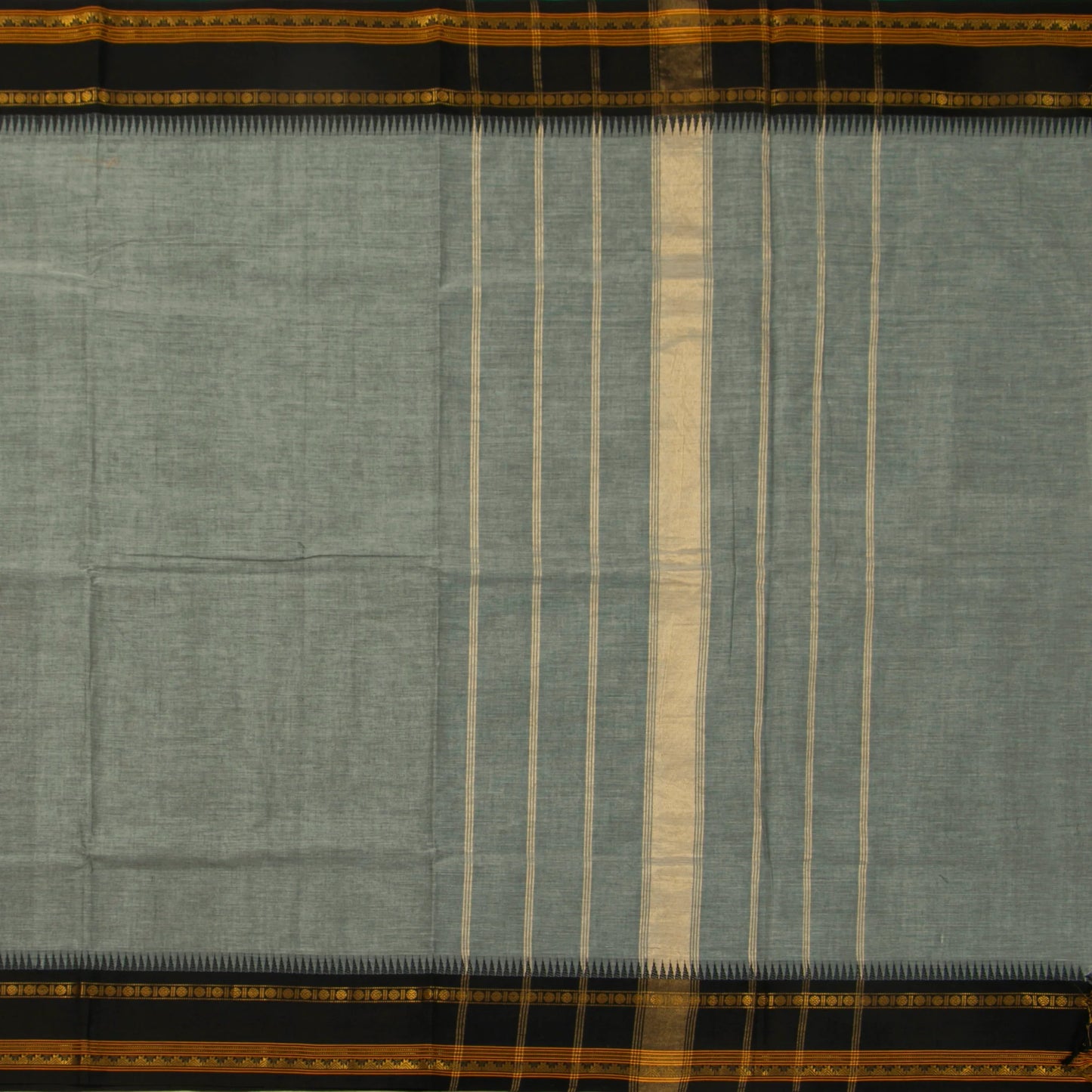 Grey And Black Kanchi Cotton Saree With Temple Border For Office Wear PV MM KC 326