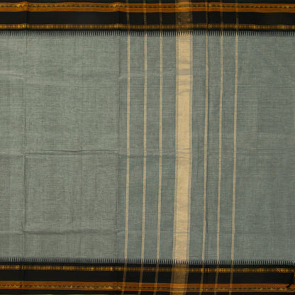 Grey And Black Kanchi Cotton Saree With Temple Border For Office Wear PV MM KC 326