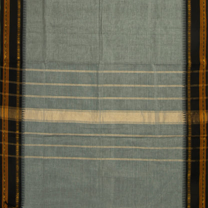 Grey And Black Kanchi Cotton Saree With Temple Border For Office Wear PV MM KC 326