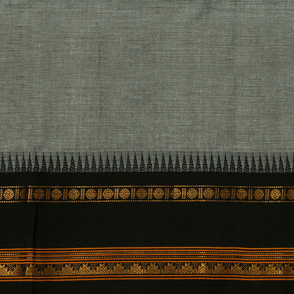 Grey And Black Kanchi Cotton Saree With Temple Border For Office Wear PV MM KC 326
